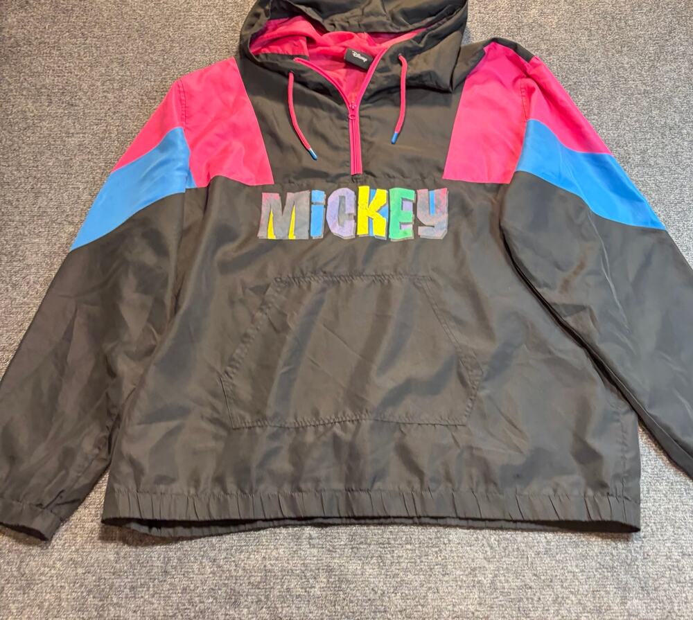 Vintage Disney Mickey Mouse Black Colorblock 1/4 Zip Windbreaker Jacket Men XXL